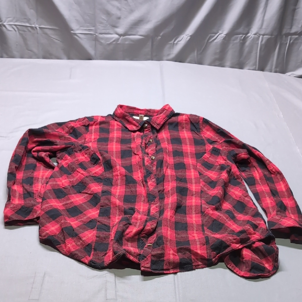 Red and Black Plaid Button-Up Shirt